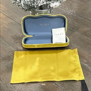 Gucci Yellow Velvet Eyewear Case with cloth and bag